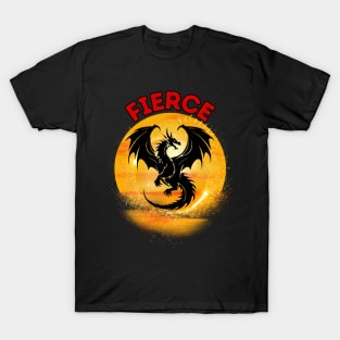 Fantasy Fierce Black Dragon in Sunset sky Frit-Tees T-Shirt